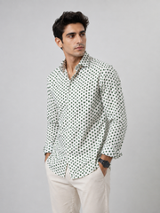 Men Green Polka Dot Printed Cotton Shirt