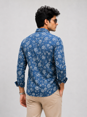 Men Blue Floral Printed Cotton Shirt