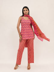 Cotton Pink Kurti Dupptta With Pant Set