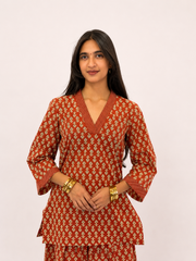 Rust Printed Cotton Farsi Salwar Set