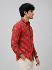 Men Red Paisley Printed Cotton Shirt