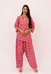 Pink Printed Cotton Farsi Salwar Set