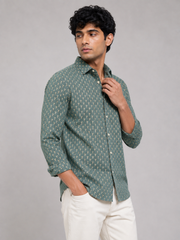 Men Sage Green Printed Cotton Shirt