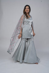 Silver Silk Sharara Set