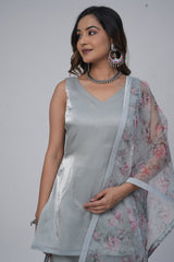 Silver Silk Sharara Set