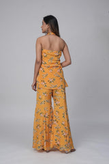 Sunflower Bloom Halter Neck Kurti with Sharara