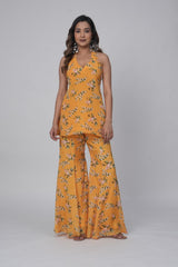 Sunflower Bloom Halter Neck Kurti with Sharara