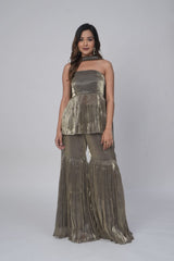 Glearning Jade: Metallic Green Sharara Set