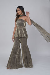 Glearning Jade: Metallic Green Sharara Set