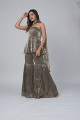 Glearning Jade: Metallic Green Sharara Set