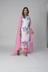 White Printed Suit Set