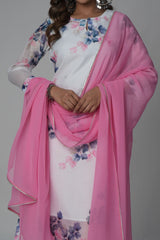 White Printed Suit Set