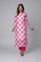 Straight Rose Print Kurta Set