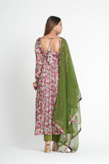 Stylish Wine Floral Printed Anarkali Set