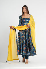 Neavy Blue Georgette Satin Stylish Anarkali set