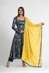 Neavy Blue Georgette Satin Stylish Anarkali set