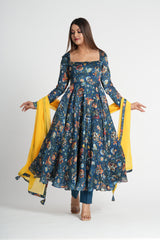Neavy Blue Georgette Satin Stylish Anarkali set