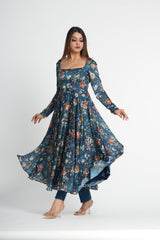 Neavy Blue Georgette Satin Stylish Anarkali set