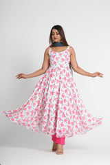 Pink Floral Printed Georgette Anarkali Set