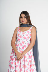 Pink Floral Printed Georgette Anarkali Set
