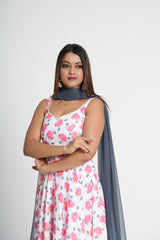 Pink Floral Printed Georgette Anarkali Set