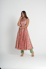 Stylish Peace Floral Printed Georgette Satin Anarkali Set