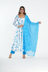 Stylish White Blue Georgette Anarkali Set