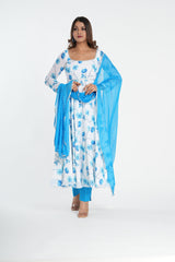Stylish White Blue Georgette Anarkali Set