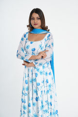 Stylish White Blue Georgette Anarkali Set