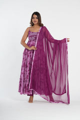 Purple Tye and Dye Chiffon Anarkali Set