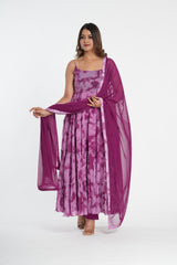 Purple Tye and Dye Chiffon Anarkali Set