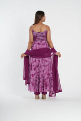 Purple Tye and Dye Chiffon Anarkali Set