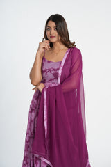 Purple Tye and Dye Chiffon Anarkali Set