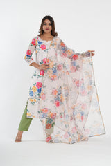 Floral Printed Chanderi Straight Kurta Set