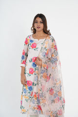 Floral Printed Chanderi Straight Kurta Set