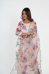 Floral Printed Chanderi Straight Kurta Set