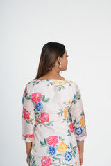 Floral Printed Chanderi Straight Kurta Set