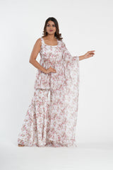 White Floral Printed Stylish Sharara Set