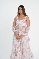 White Floral Printed Stylish Sharara Set