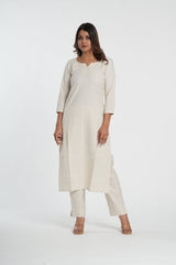 off White Cotton Straight Kurta Pant