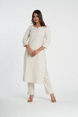 off White Cotton Straight Kurta Pant