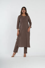 Brown Cotton Straight Kurta Pant