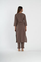 Brown Cotton Straight Kurta Pant