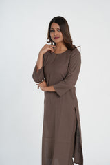 Brown Cotton Straight Kurta Pant