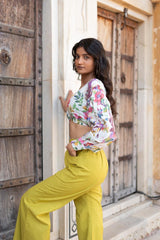Floral Printed Cotton Crop Top With Pant