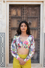 Floral Printed Cotton Crop Top With Pant