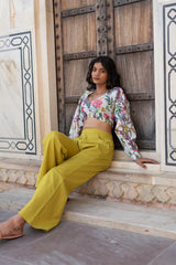 Floral Printed Cotton Crop Top With Pant