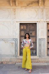 Floral Printed Cotton Crop Top With Pant