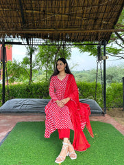 Stylish Cotton Leheriya Suit Set With Dupatta