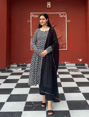 Stylish Cotton Black Leheriya Suit Set